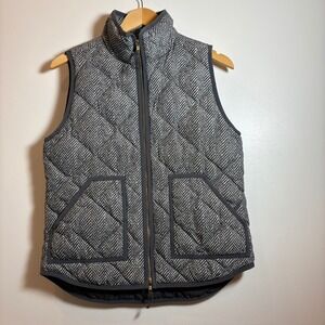J.Crew‎ Excursion Vest Women's Small Herringbone Quilted Down Puffer Gray Trim